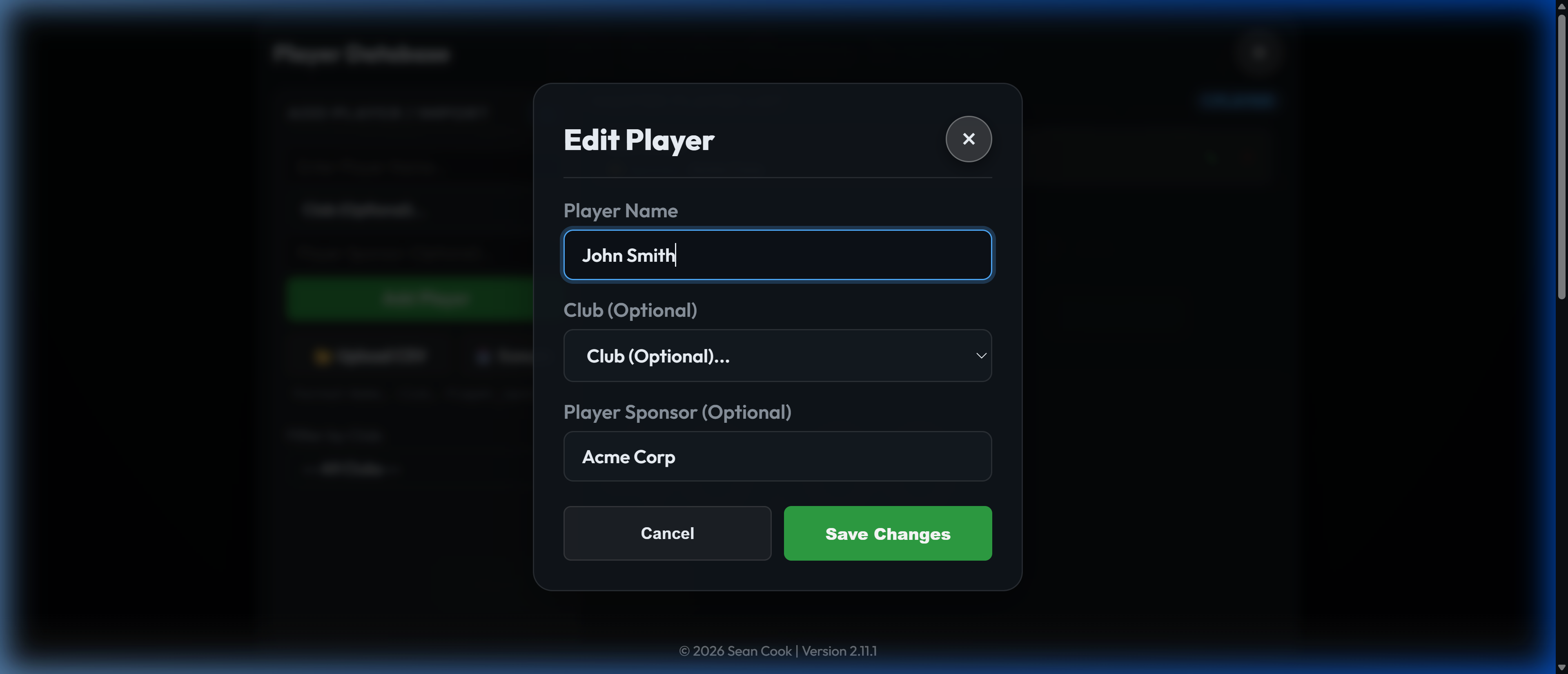 Master Player Database and Edit Player Modal