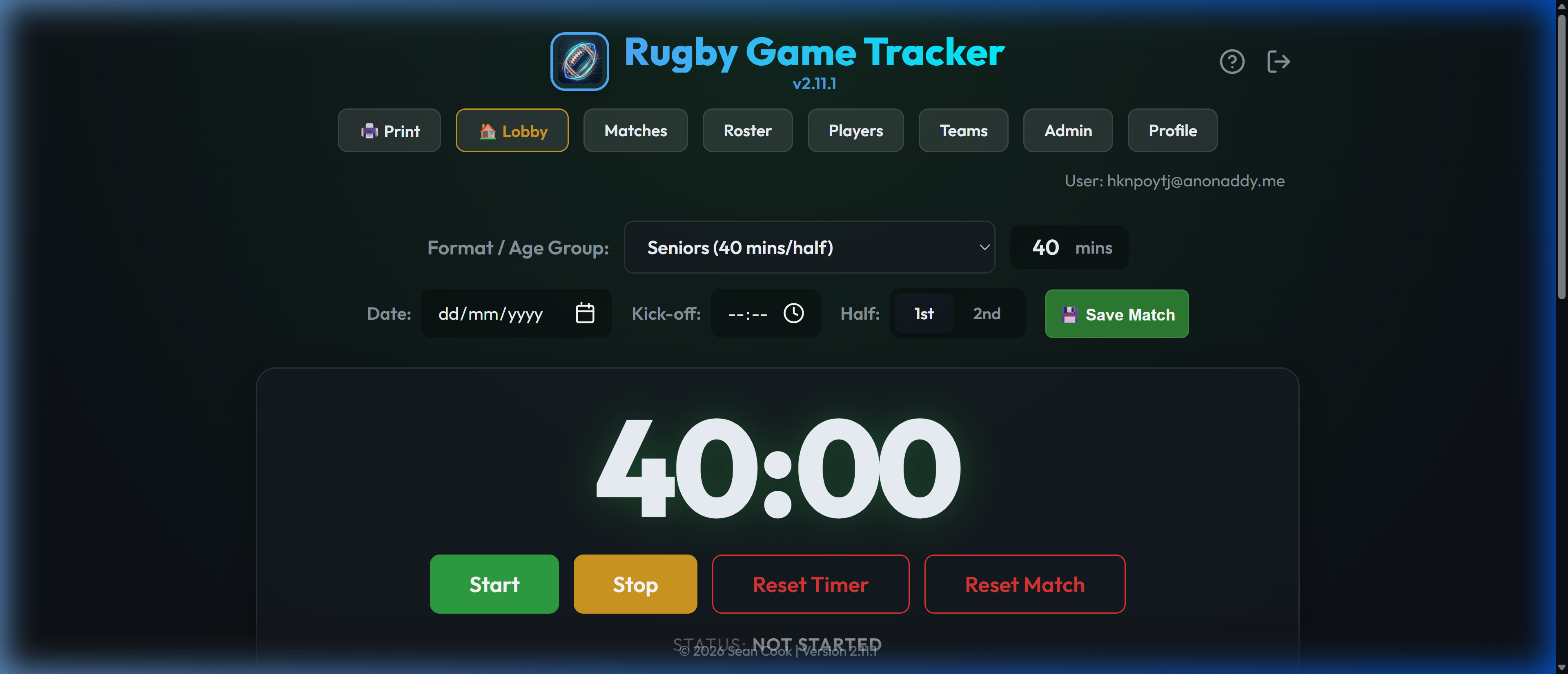 Main Match Dashboard and Scoreboard Timer