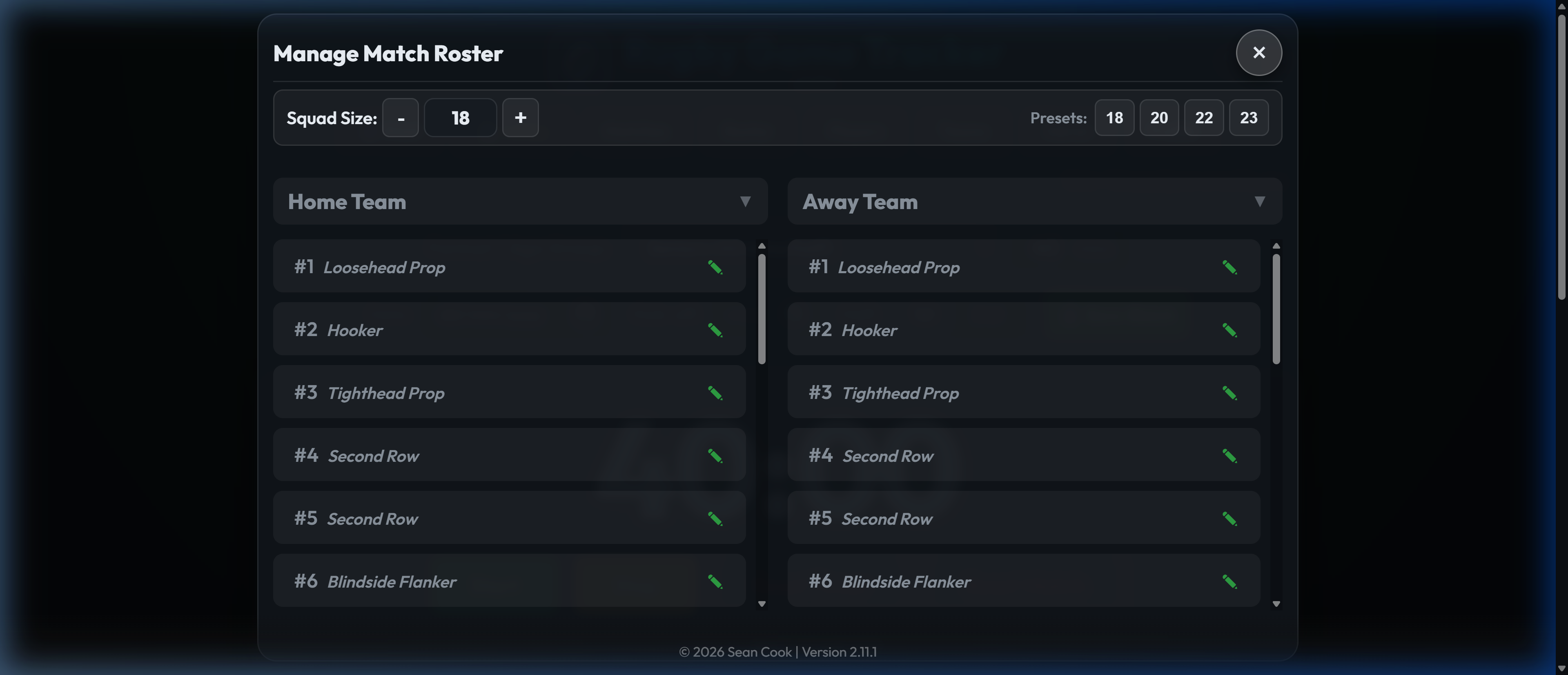 Manage Match Roster and Squad Size Stepper